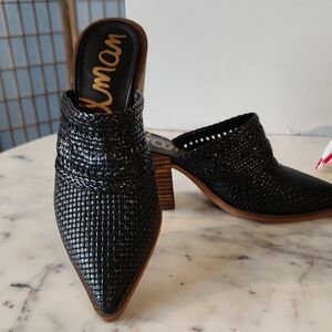 Sam Edelman Lillianna Black Leather Woven Mules Sz 6